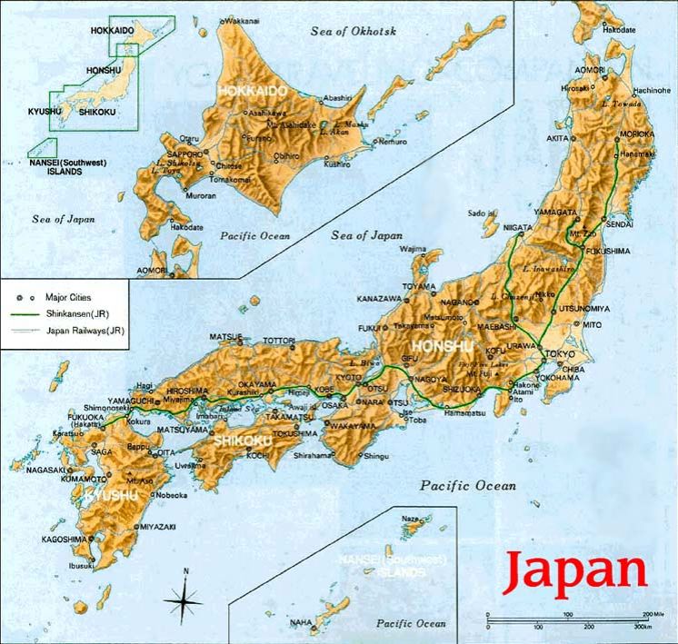 Физическая карта Японии