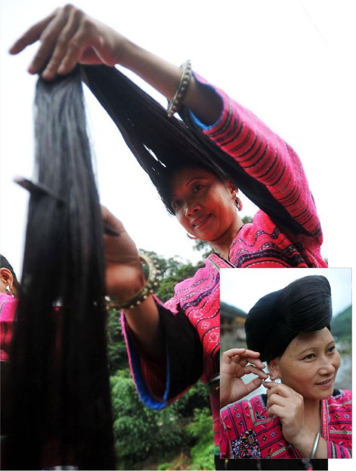 Нереально длинноволосая девушка из деревни Хуанло, Китай