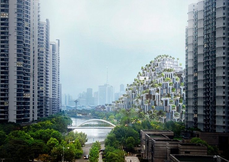 В Шанхае построят дом в форме скалы, поросшей деревьями